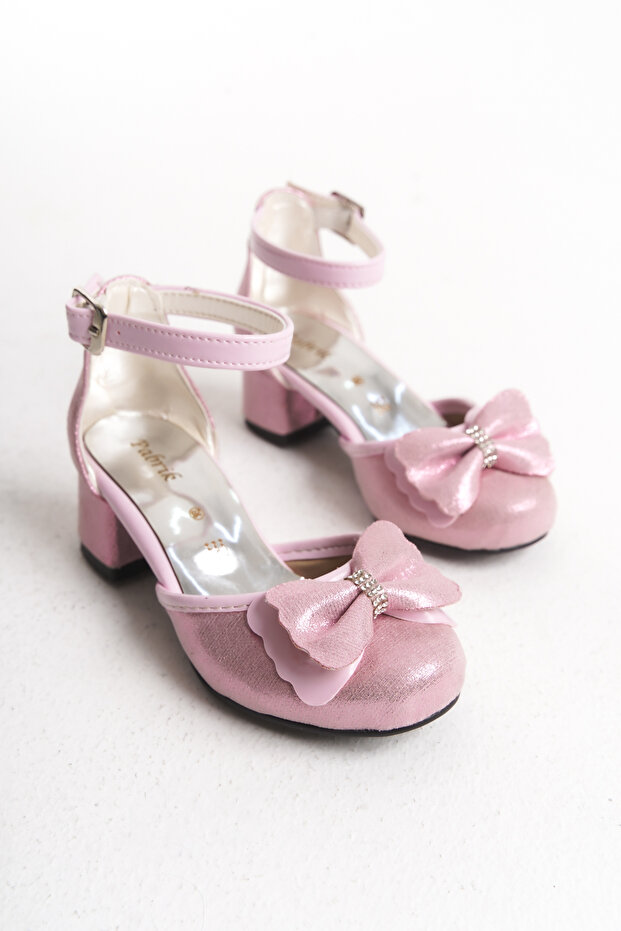 Pink Elsa Bow Girls' Heeled Shoes
