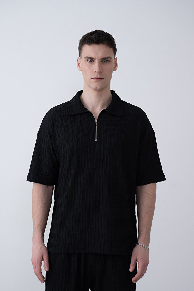 تيشيرت رجالي كاجوال بسحاب منقوش - 1