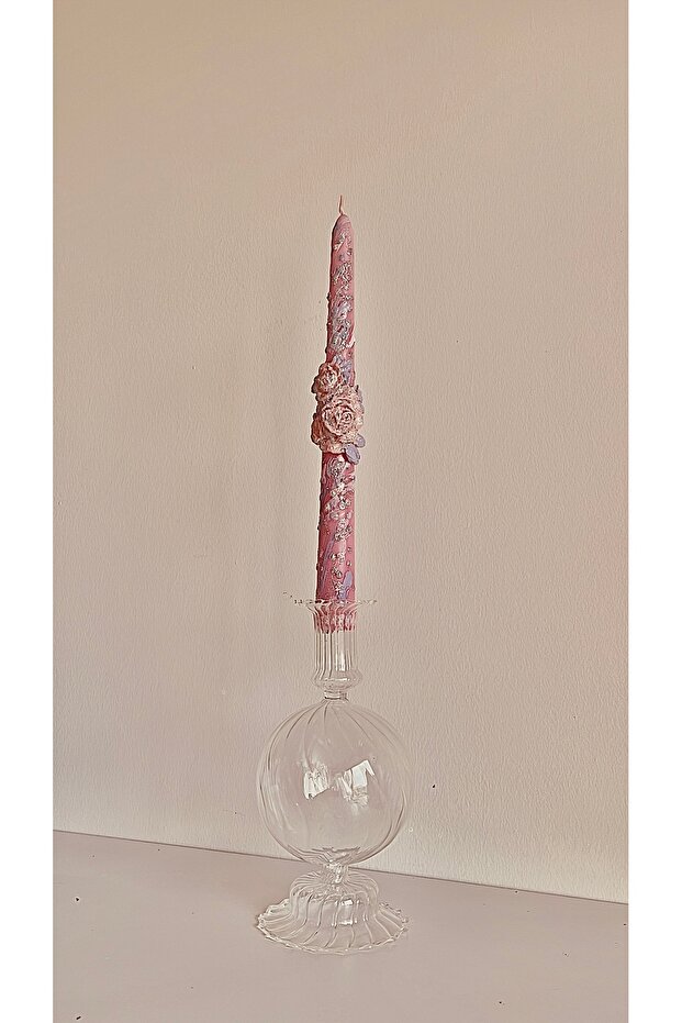 3D Pembe Gül Şamdan Mum - 1