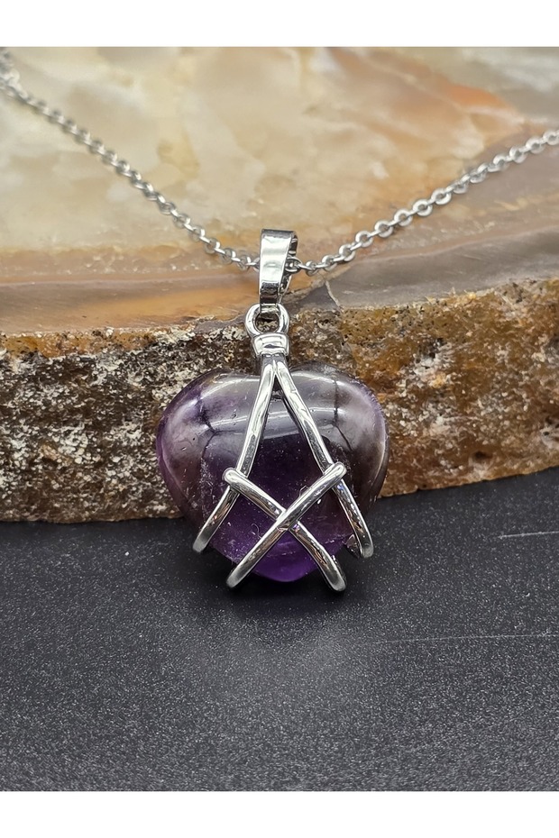 Women's Trend Design Steel Chain Amethyst Heart Does Not Tarnish Does Not Fade