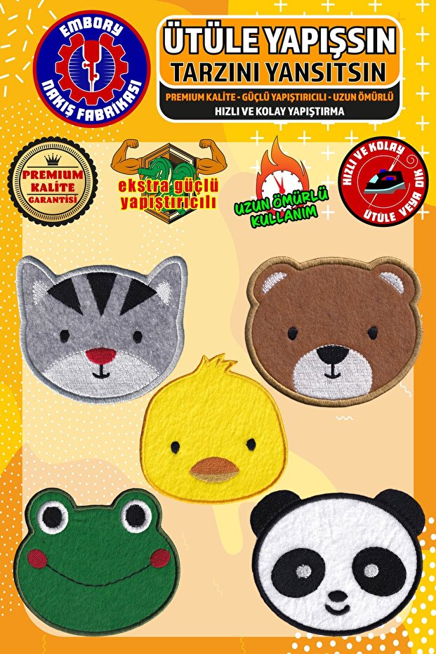 Iron-On Sticking Rigging Patch, Cute Animal Set (5 Pcs) Iron-On Stick-On Embroidery Woven Applique Patch