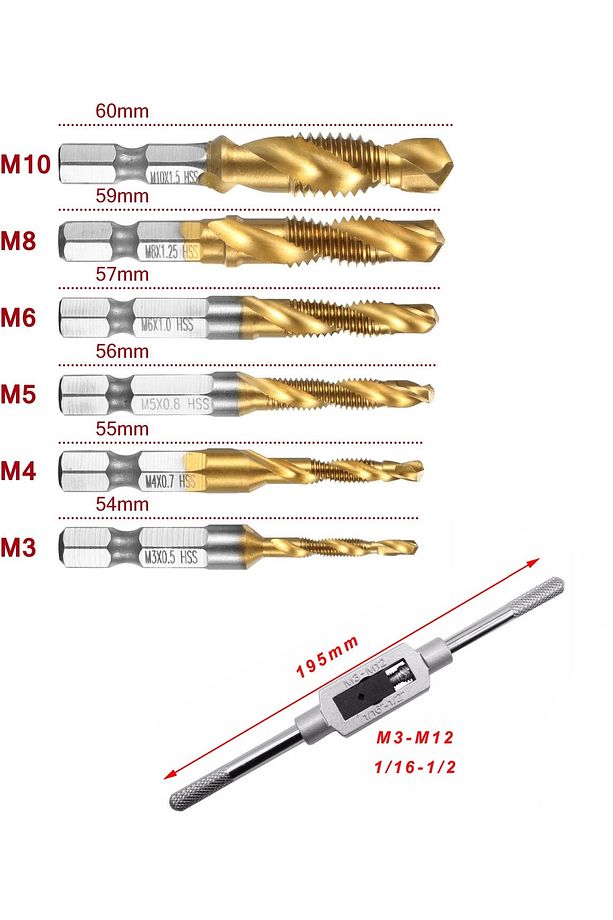 Klavuz Seti Bits sapı Matkap veya Kılavuz Kol ile kullanım M3 M4 M5 M6 M8 M10 Ahşap metal derlin pah - 6