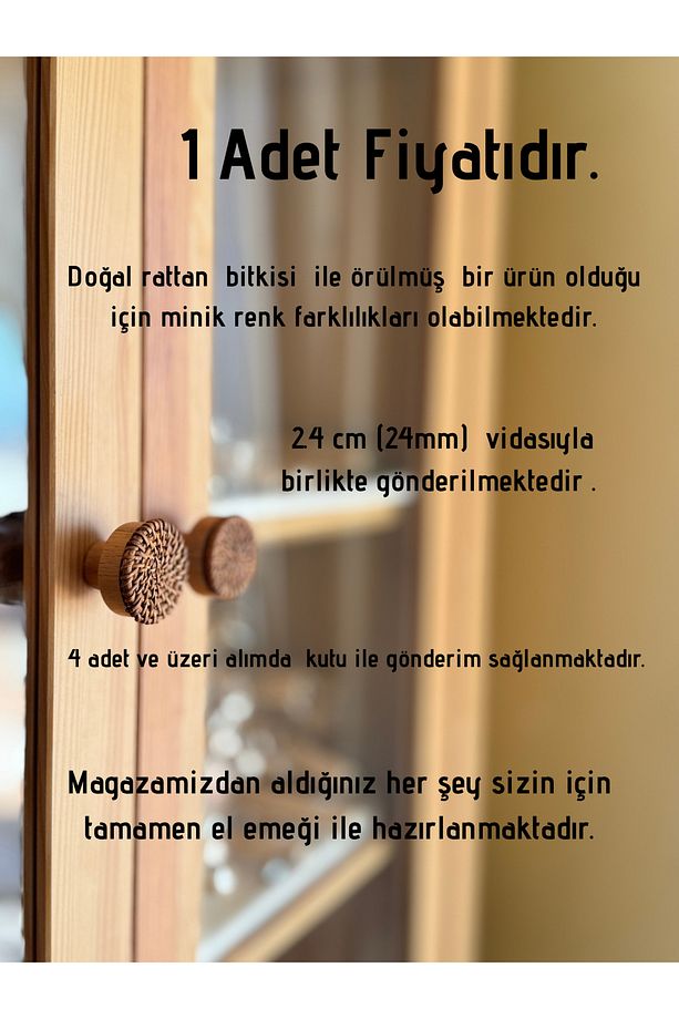 Hasır Kulp - Rattan Kulp -yuvarlak Kulp -ahşap Kulp- Rattan Dolap Kulbu - 8