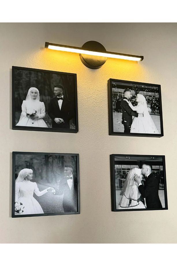 Yapışkanlı 36 Cm Günışığı Ledli Pilli Aplik Banyo Tablo Ayna Duvar Aydınlatma Siyah Pil Dahildir - 1