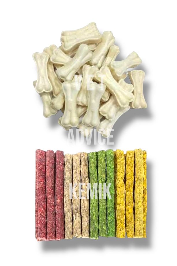 Köpek Çubuk Munchy Ödül ve Köpek Diş Kaşıma Sığır Derisi Kemik Seti 6 lı 10 lu paket (7.5cm 6-7gr) - 1