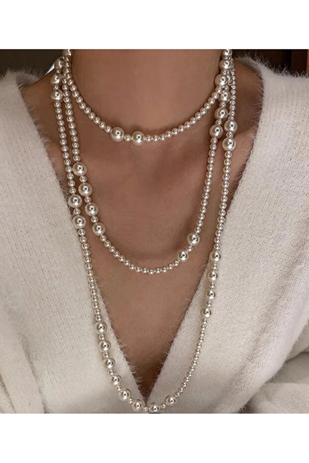 Long Multilayer Pearl Necklace