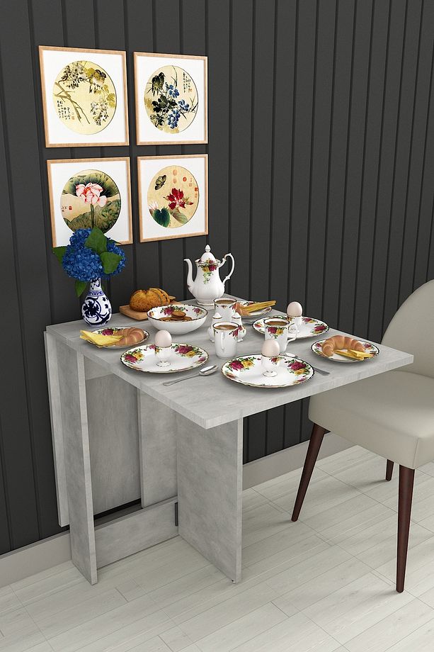 %100 Mdflam Katlanır Mutfak Yemek Çalışma Masası Km-32 - 4