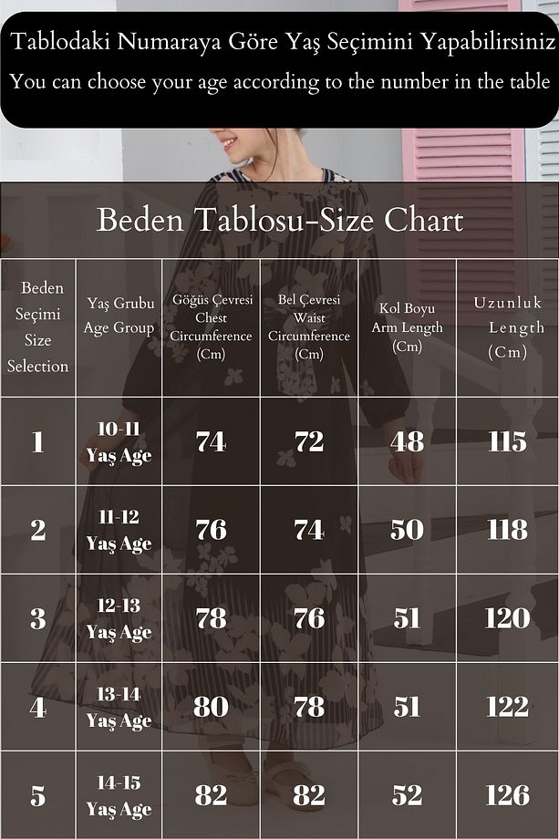 Kız Çocuk Uzun Boydan Şifon Astarlı Tesettür Elbise - 3