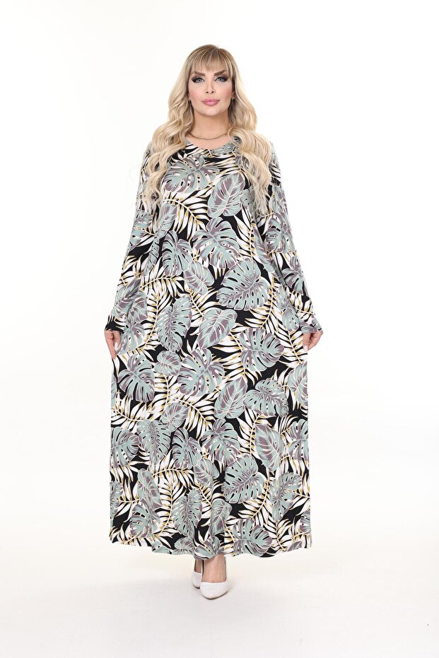 Women's Plus Size Long Sleeve Viscose Combed Cotton Hijab Suitable Long Maxi Dress