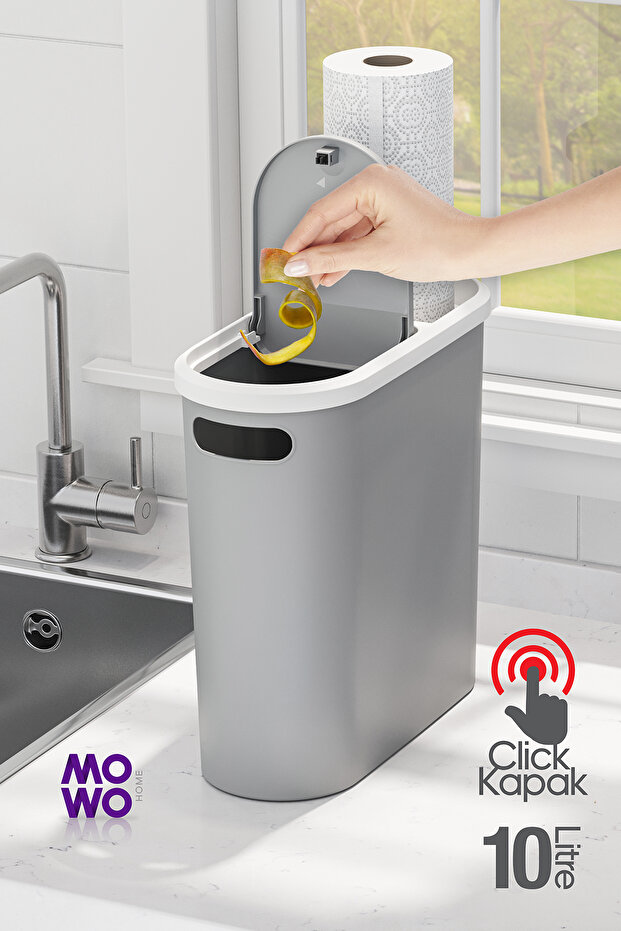 Click 10 Lt Çöp Kovası Gri, Mutfak, Banyo, Tuvalet Çöp Kutusu - 4