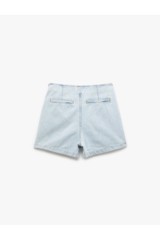 Pamuklu Bağlama Detaylı Mini Denim Şort Etek - 5