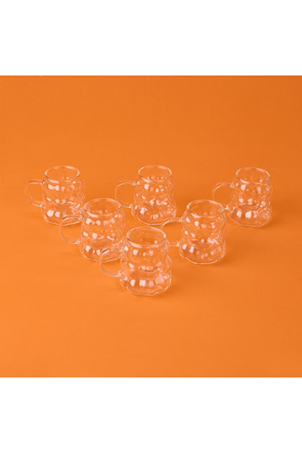 6-Piece Coffee Side Glasses with Beads with Handles - Transparent - 75 ml
