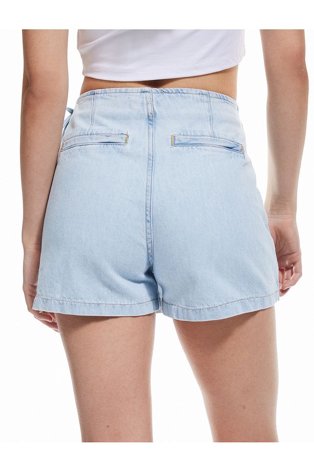 Pamuklu Bağlama Detaylı Mini Denim Şort Etek - 3