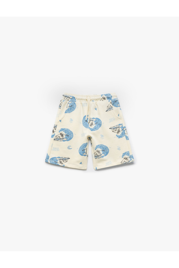 Cotton Lace-Up Waist Surf Printed Shorts
