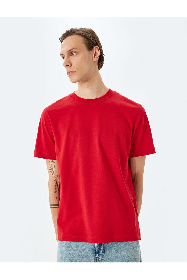 Pamuklu Bisiklet Yaka Regular Fit Kısa Kollu Basic Tişört - 3