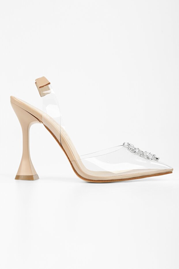 Klasszikus női sarkú cipő – átlátszó ékszerekkel díszített és stílusos - 6