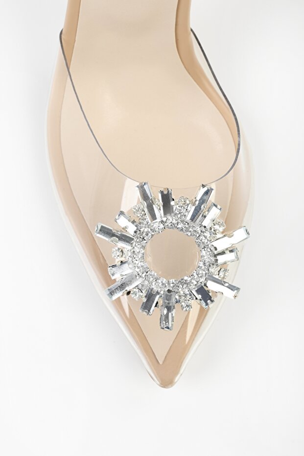 Klasszikus női sarkú cipő – átlátszó ékszerekkel díszített és stílusos - 1