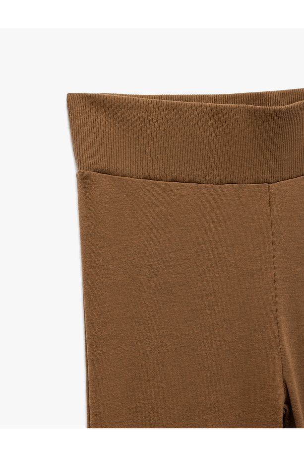 Yüksek Bel Lastikli İspanyol Paça Viskon Karışımlı Tayt Pantolon - 5