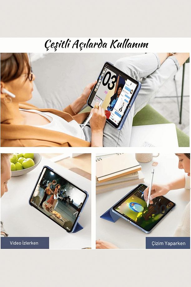 iPad Air 13 2025 M3 Çip Uyumlu Standlı Katlanabilir Fuchsia Smart Cover Tablet Kılıfı - 6
