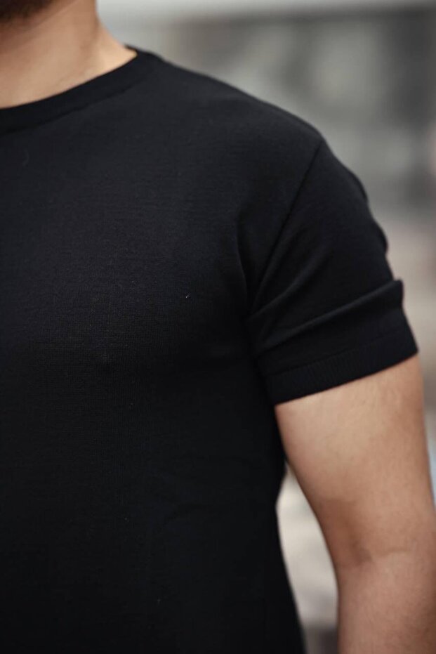 Siyah Basic Örme Triko Tshirt - 2