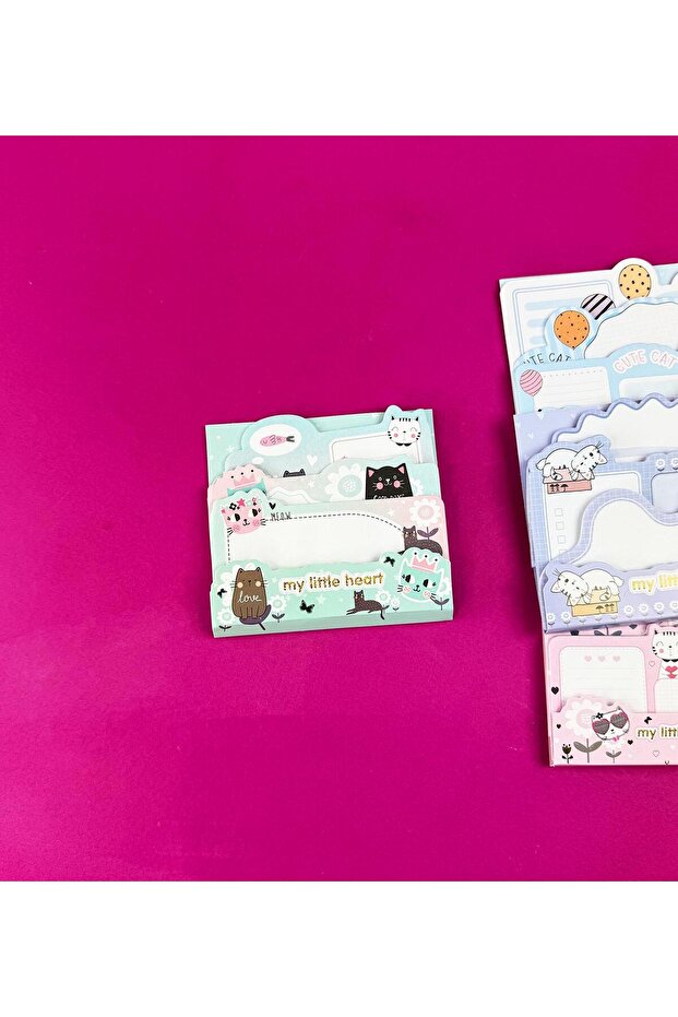 3'lü Sevimli Kedi Tasarımlı Post-it - 3