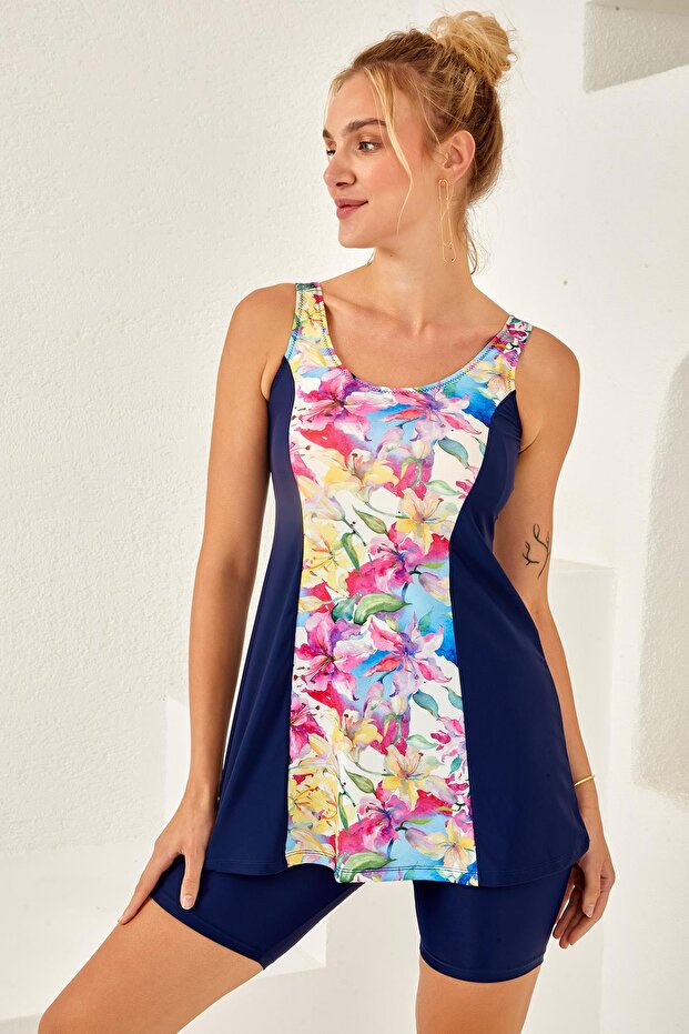 Kalın Askılı Şortlu Elbise Tankini 4155 - 3