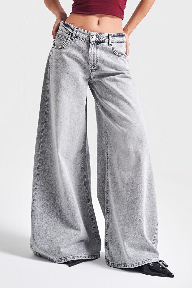 Women's Gray Color 4S5-12 Super Palazzo Fit Elaphant Leg 100% Cotton Denim Jean