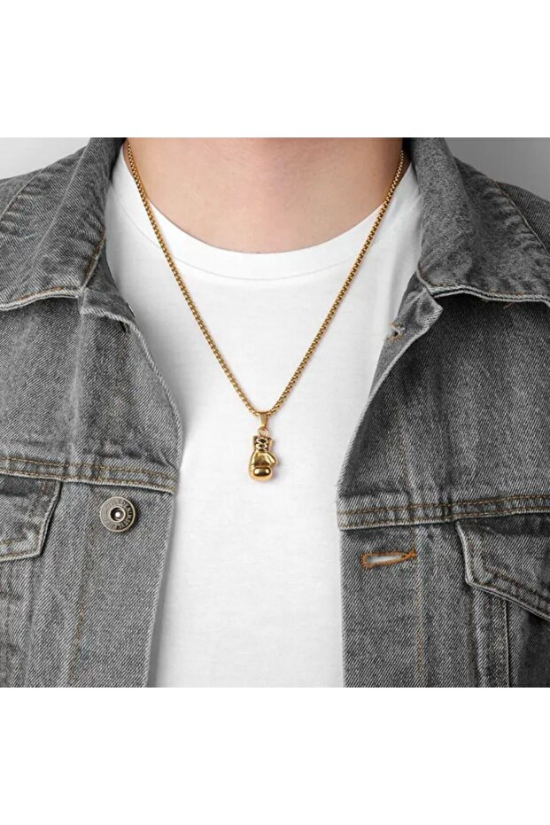 Boks Eldiveni Çelik Kolye Altın Gümüş Siyah Renklerde Sporcu Ring - 3