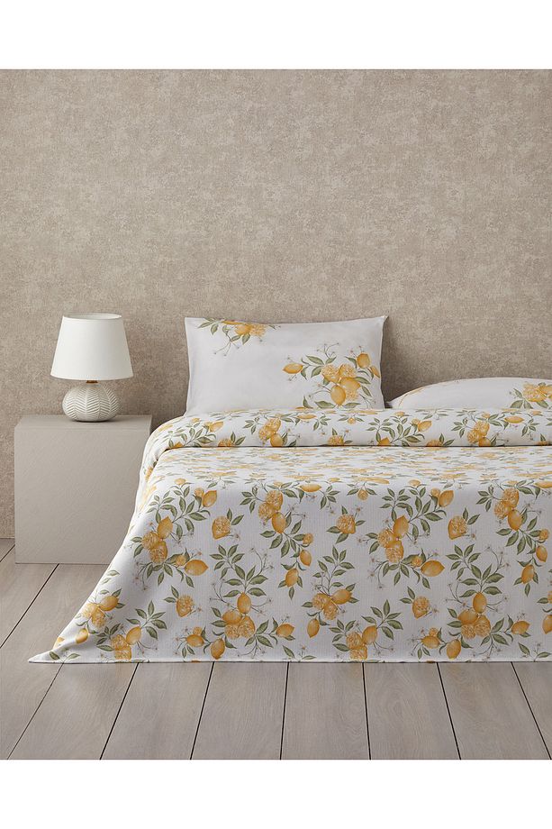 Amalfi Breeze Baskılı Tek Kişilik Pike Takımı 150x220 cm Sarı - 1