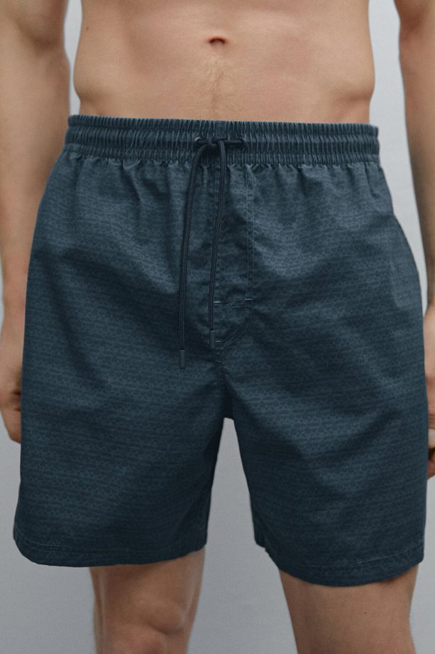 Mikro desenli regular fit deniz şortu - 2