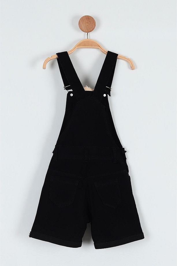 Ayıcıklı Kot Şort Slopet Açık Siyah Unisex Tulum - 3
