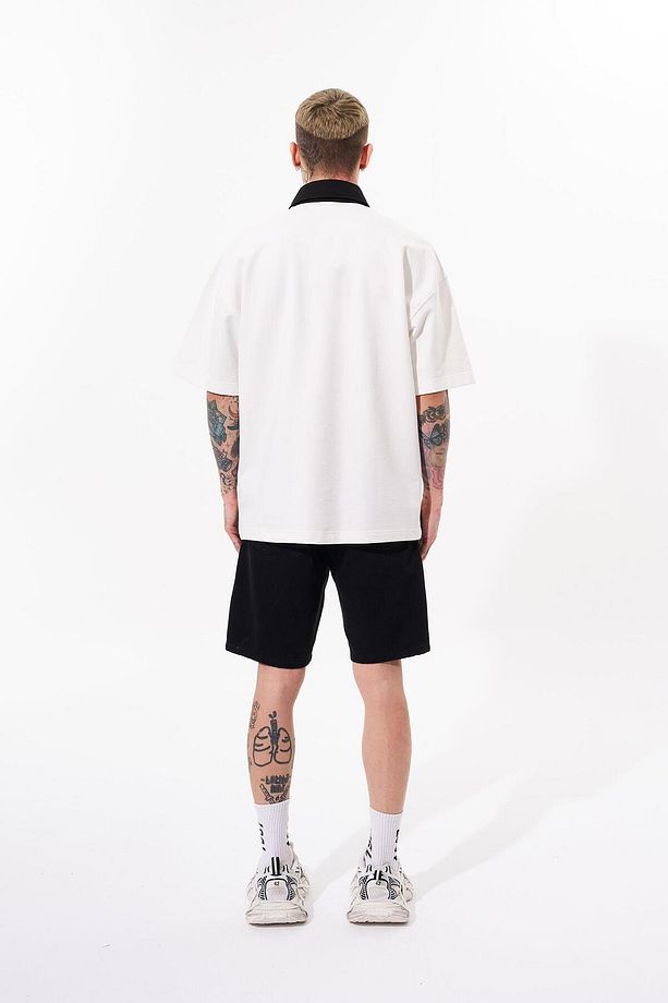 Erkek Constrast Pocket Oversize Ekru Polo Yaka Tişört - 5