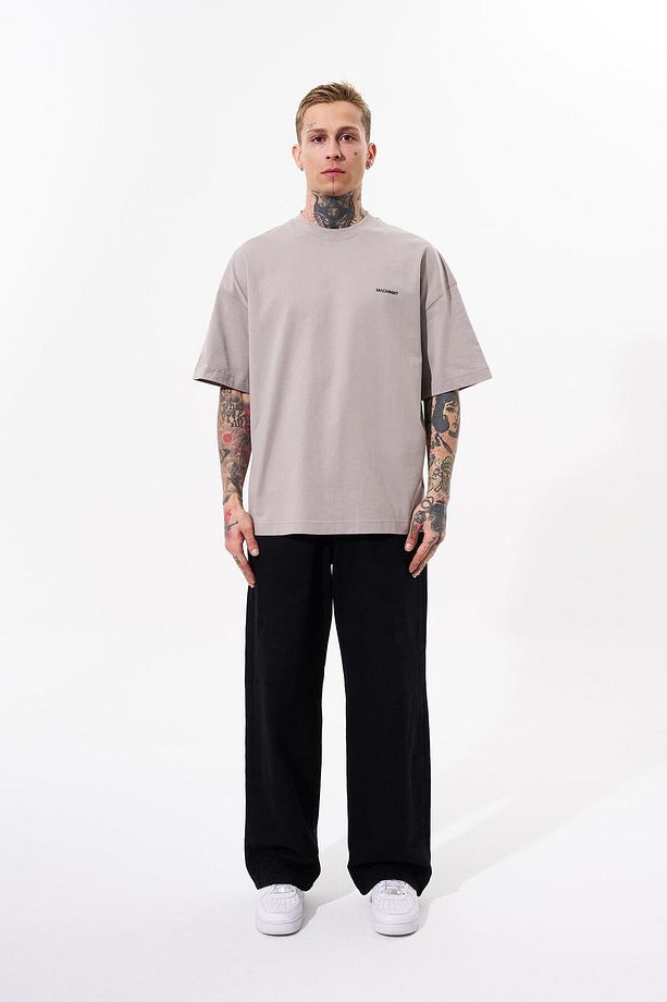 Erkek Basic Solid Color Pamuklu Oversize Gri Tişört - 6