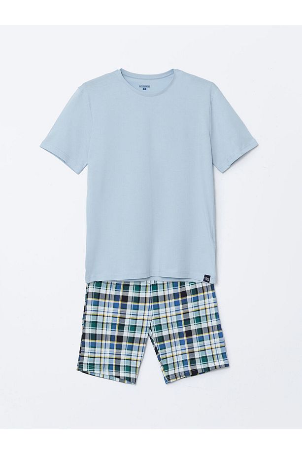 Mavi Standart Kalıp Erkek Şortlu Pijama Takımı - 1