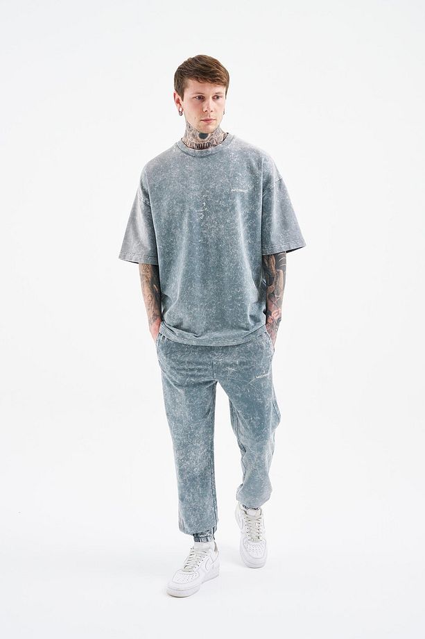 Erkek Luxury Basic Yıkamalı Oversize Ghost Spotted Tişört - 4