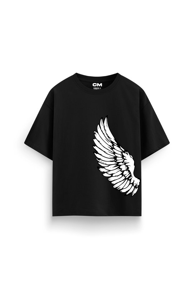 Wing V2 Printed Comfortable Fit 30/1 Unisex Black Tshirt