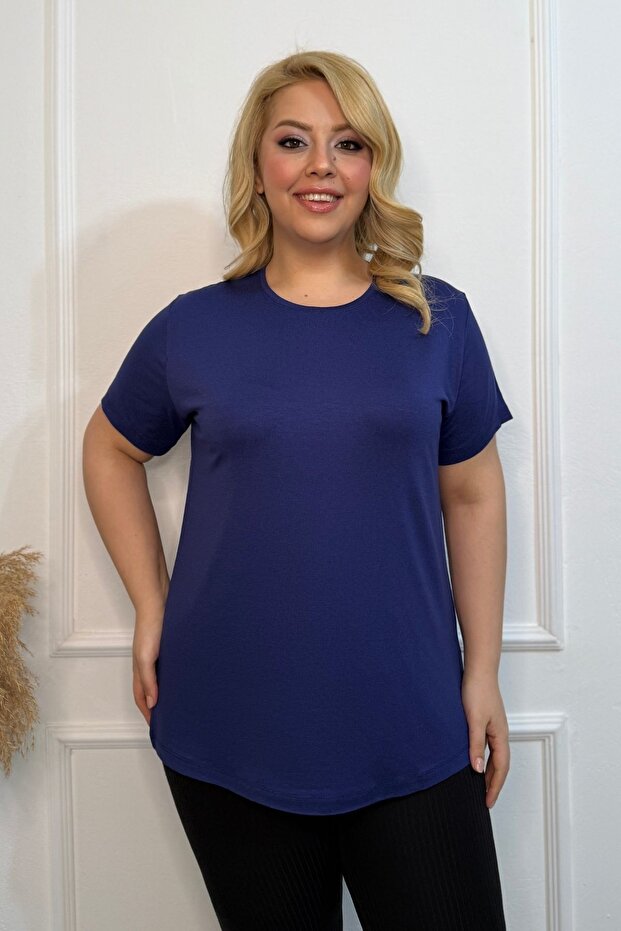 Plus Size New Season Comfort Model Crew Neck Short Sleeve Combed Cotton Tunic T-Shirt