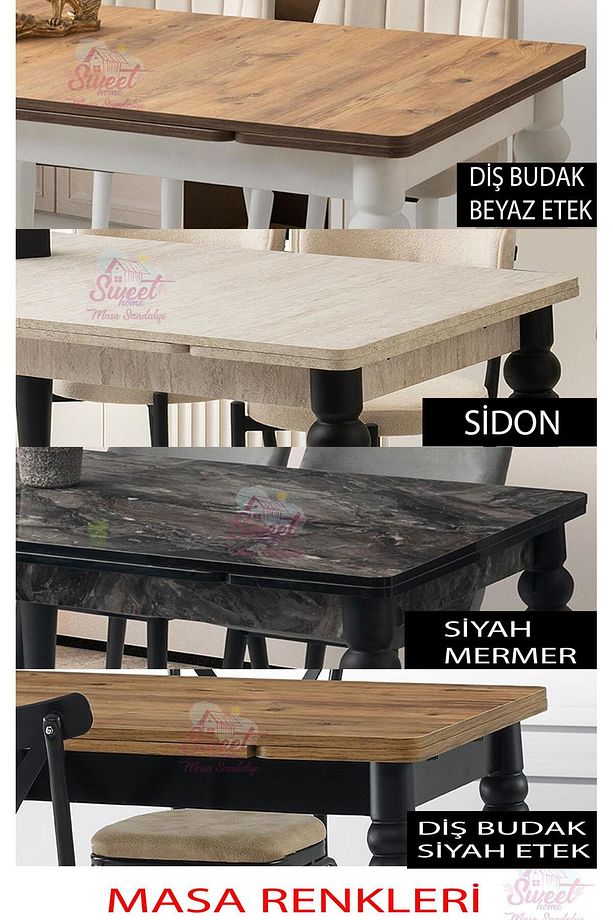 Yanlardan Açılır Yakamoz Dişbudak  Masa Topkapı Ayak 4 Ad Çapraz Sandalye 1 Ad Çapraz Bench Sandalye - 4
