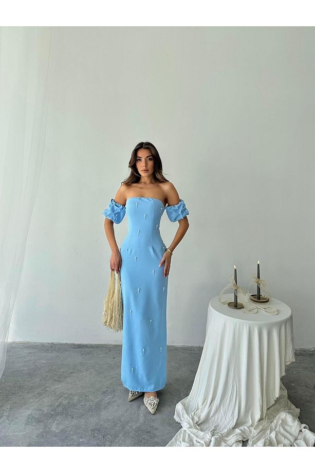 Elenor Uzun Atlas Elbise - 4