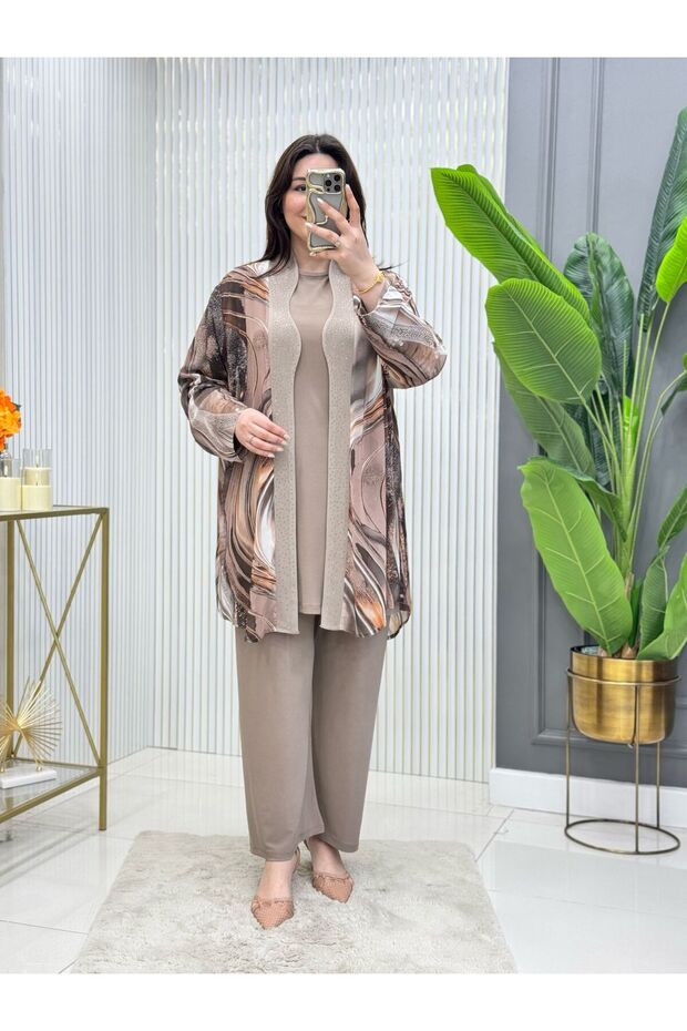 Plus Size Sandy Chiffon 3-Piece Tunic Set - 1