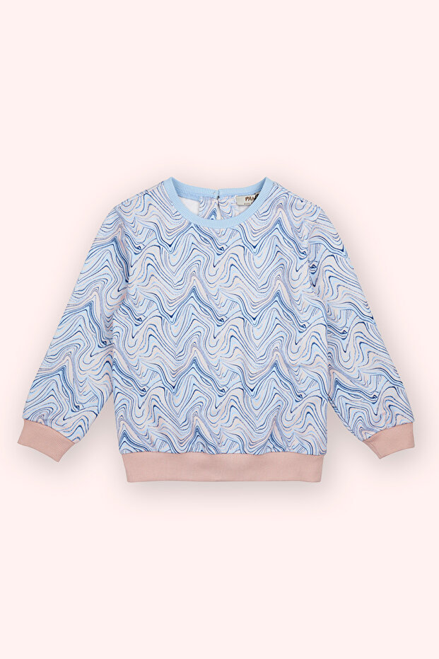 Kız Bebek Baskılı Mavi Sweatshirt - 1
