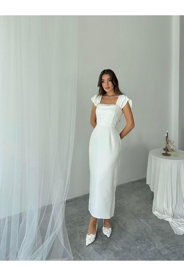 Elenor Uzun Atlas Elbise - 3