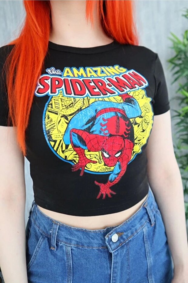 Y2k Spiderman Black The Amazing Spiderman Crop Top