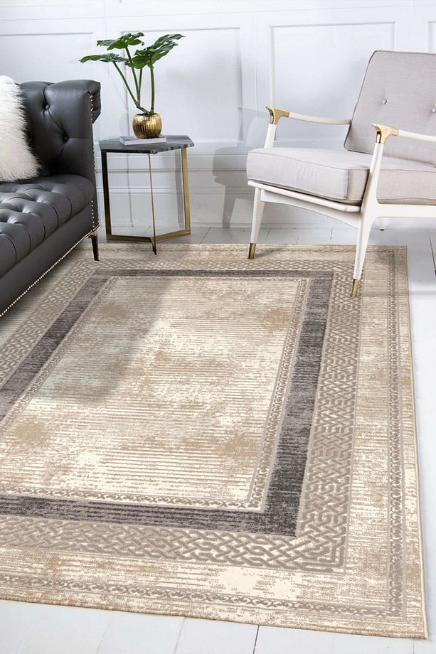 Echo Krem Yumuşak Doku Salon Oturma Odası Mutfak Çocuk Odası Halısı - 5