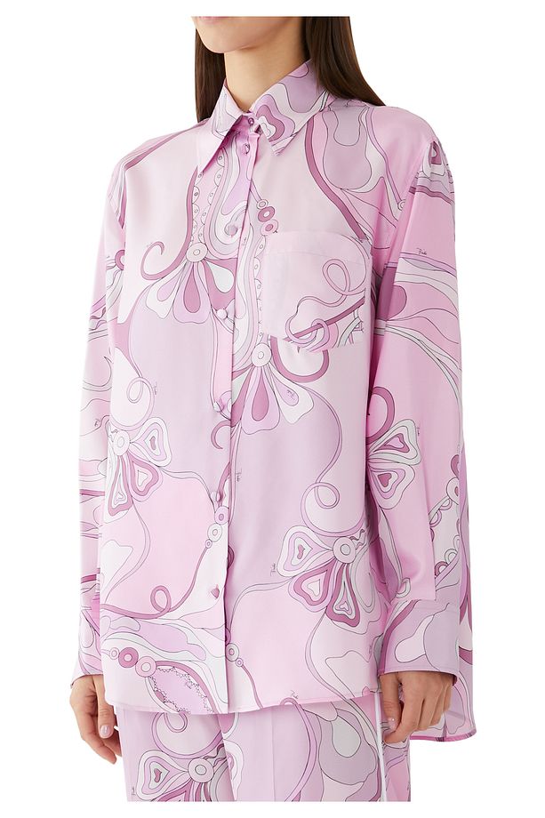 Şık Orkide Desenli İpek Twill Gömlek - 5