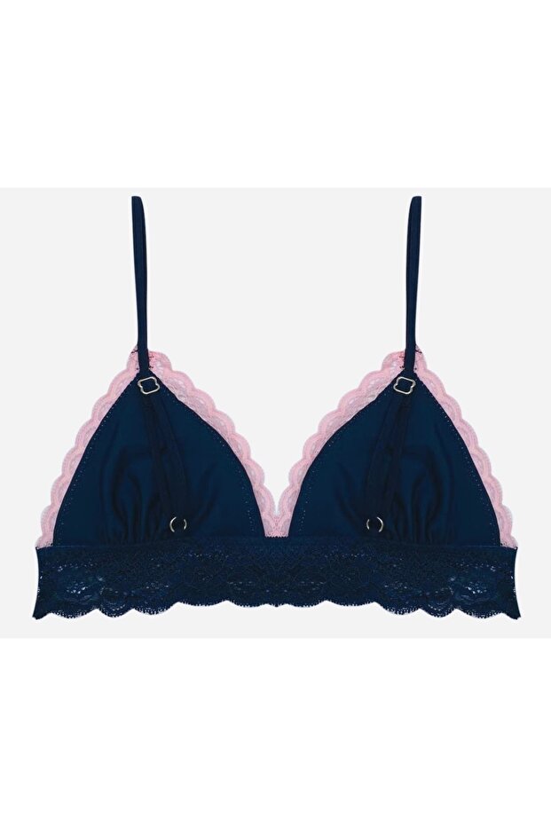 Lacivert Dekoltesi Pembe Dantel Detaylı Micro Bralet DS200475BR - 4