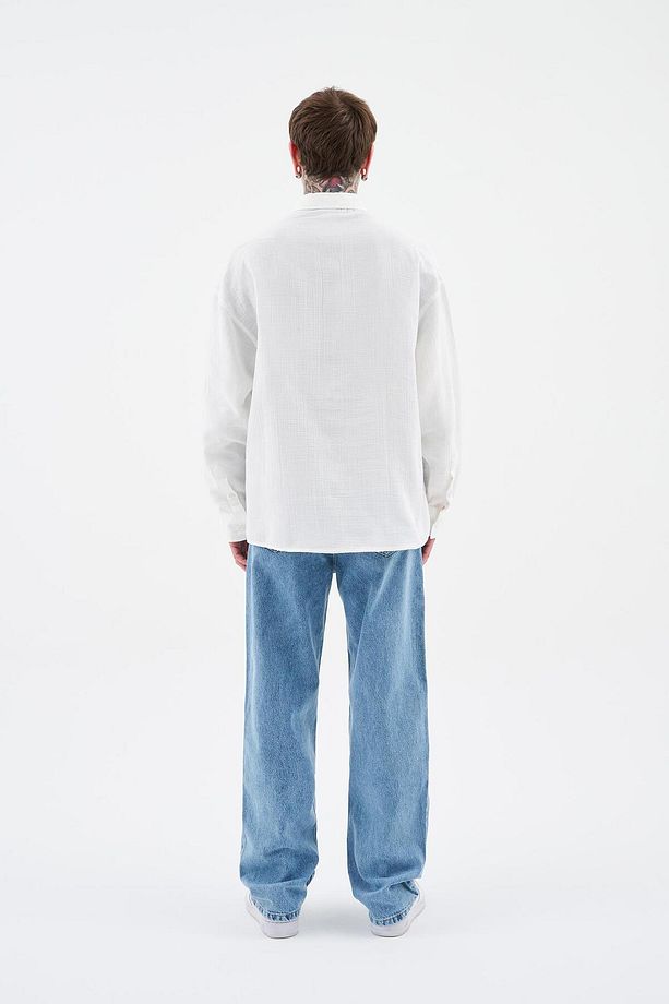 Erkek Basic Uzun Kollu Cotton Ekru Gömlek - 5