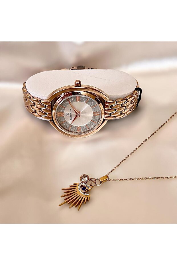 Şık Çelik Kordon Simli Kadın Kol Saat+Çelik Kolye - 2