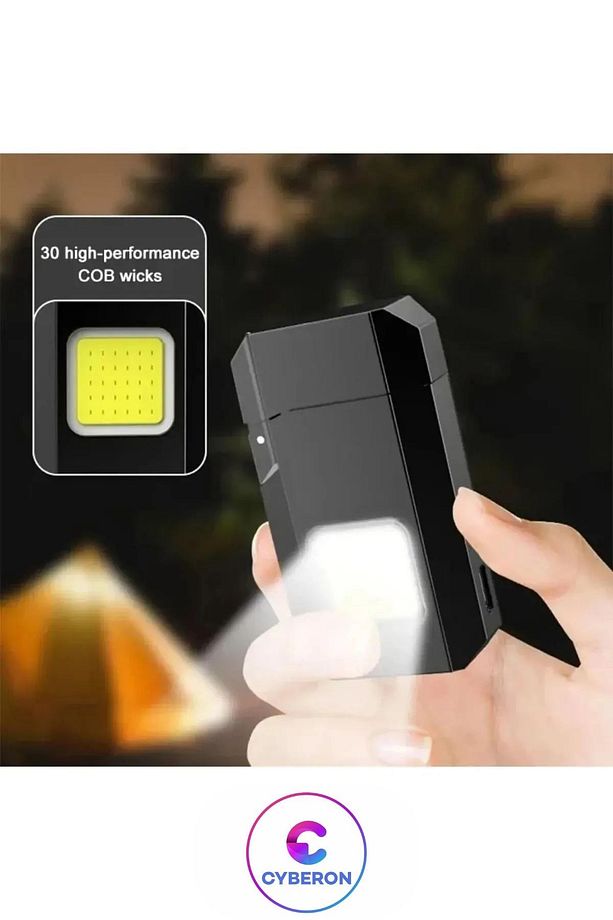 Sİyah Gazsız Rezistanslı Elektrikli Usb Şarjlı Çakmak Mini Cob El Fenerli 2 ın 1 Mini Projektörlü - 3