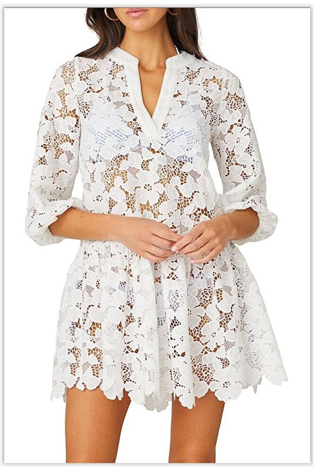 Dantel mini plaj elbisesi - 1